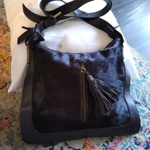 Vintage calf hair & leather tassel detail shoulder bag